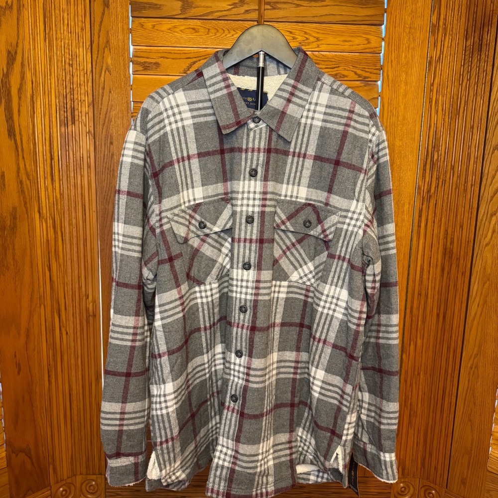 NWT Club Room Mens XL Plaid Sherpa Lined Flannel Shirt Jacket Grey